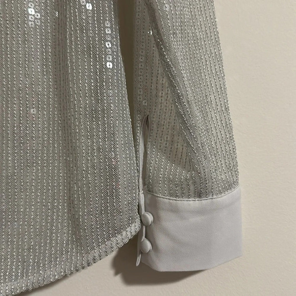 White House Black Market sheer sequin long sleeve button up blouse - Picture 6 of 6
